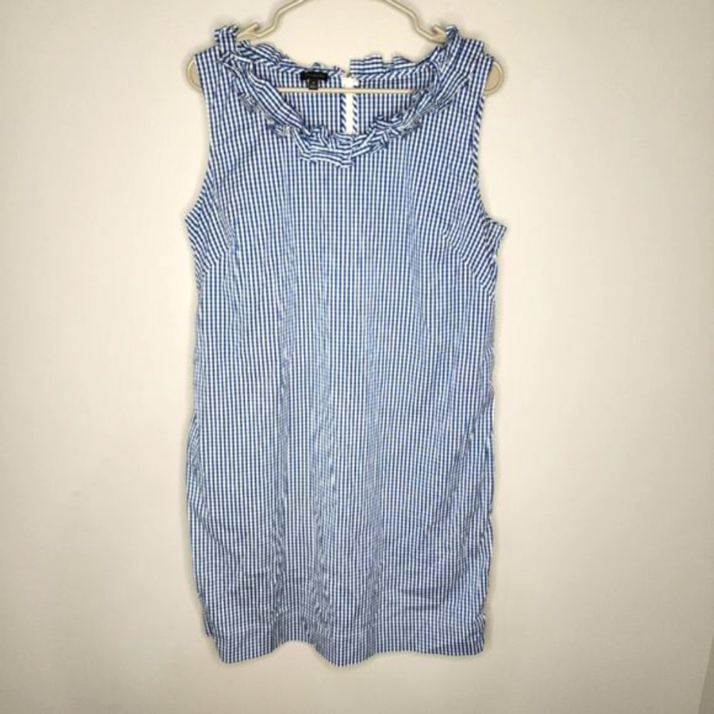 Talbots Gingham Blue and White Ruffle Top Midi Dress Size 14